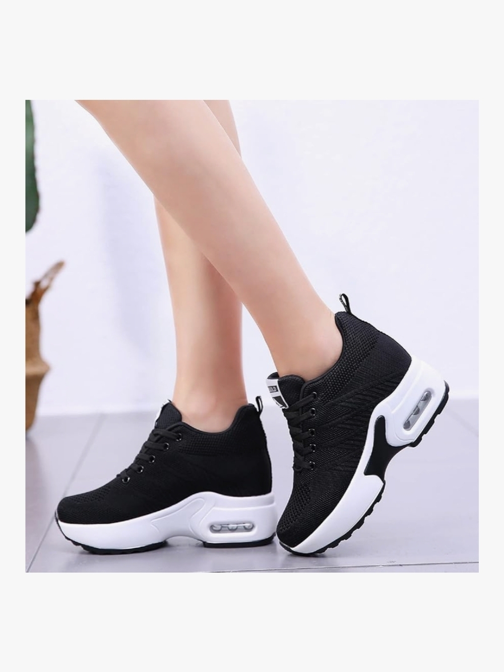 Black Platform Athletic Sneakers for Women